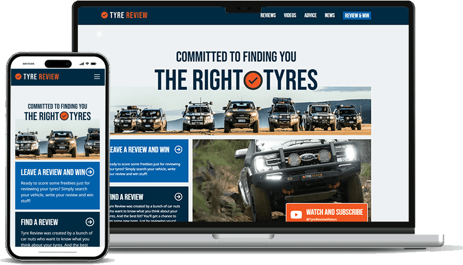 Responsive website displayed on laptop and mobile devices